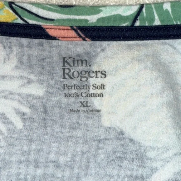 Kim Rogers Navy Tropical Print Short Sleeve Top XL pineapple Tucan preppy - Picture 4 of 4